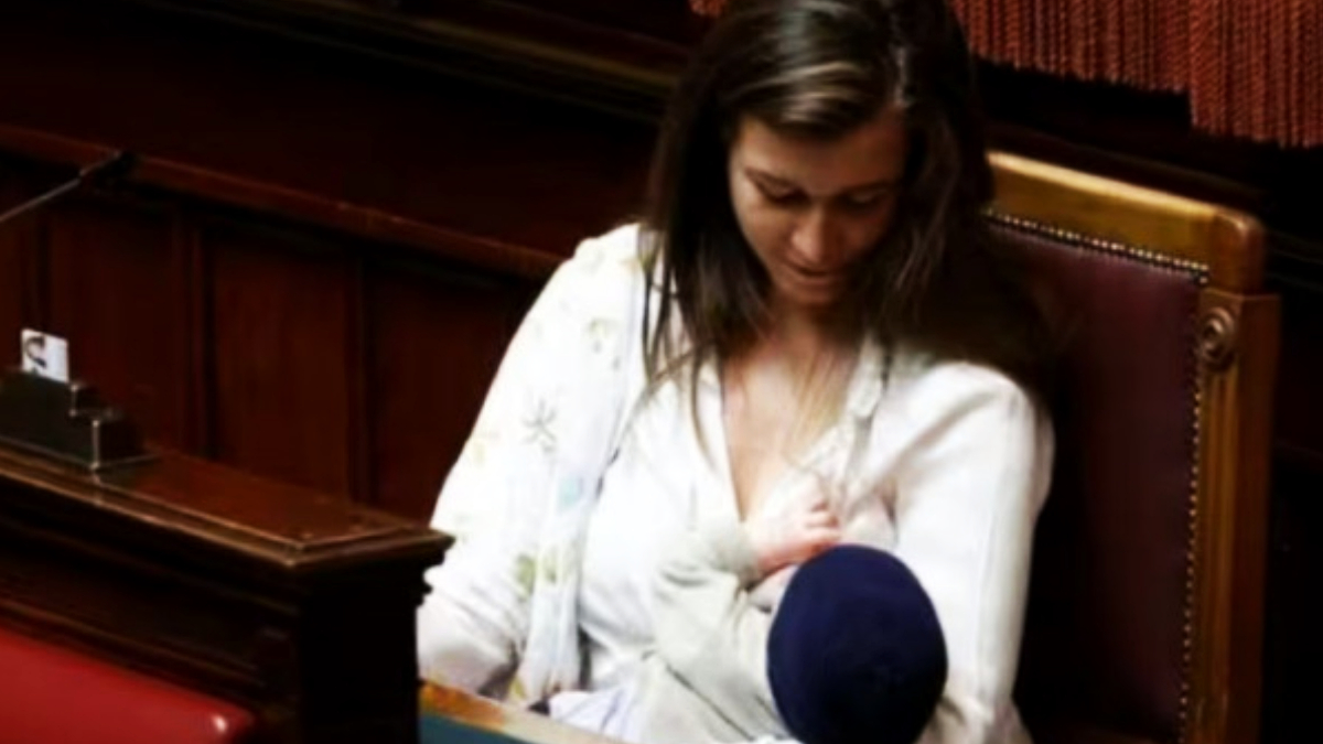 An MP breastfeeding a baby inside Parliament