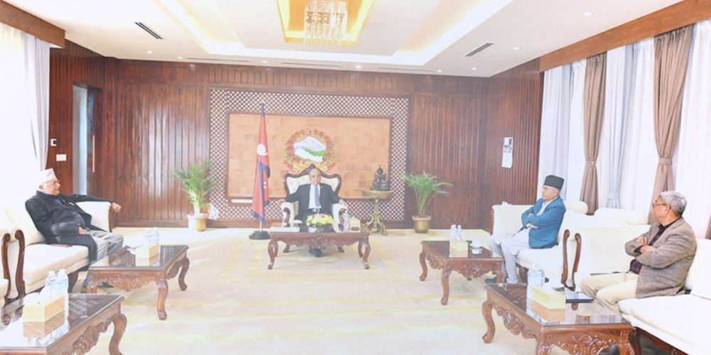 Meeting of top leaders in Baluwatar, Deuba and Oli also participated along with the Prime Minister