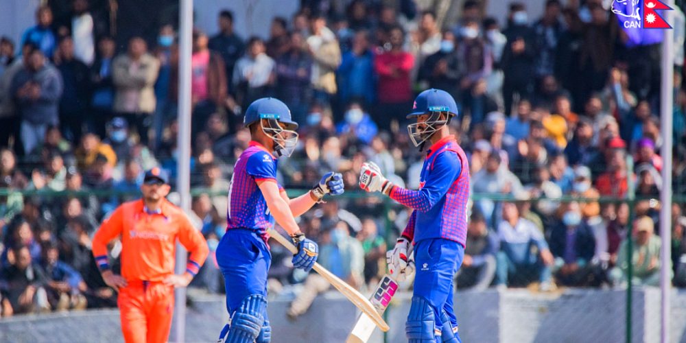 Nepal have added 65 runs losing 2 wicket Netherlands posts 184 on the board
