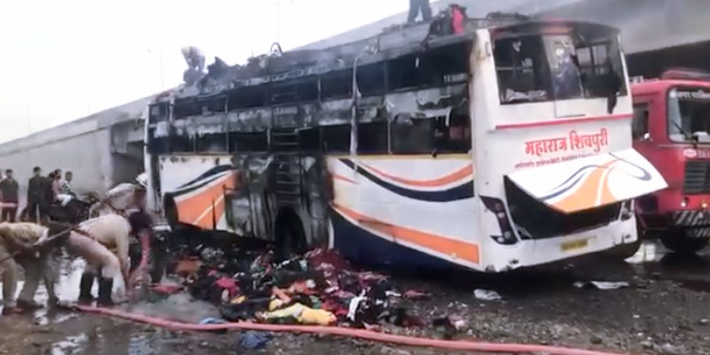 A bus coming to Nepal from Pune India caught fire