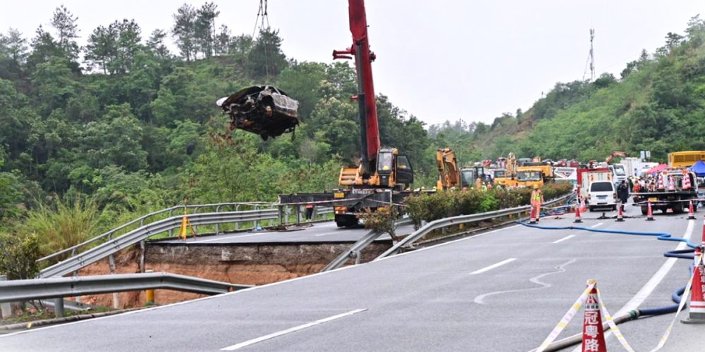 A section of highway collapsed in Guangdong province on Wednesday
