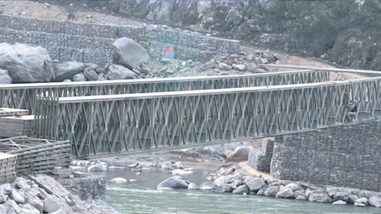 Bailey Bridge Construction in Final Stages on the Washed-away Koshi Bridge