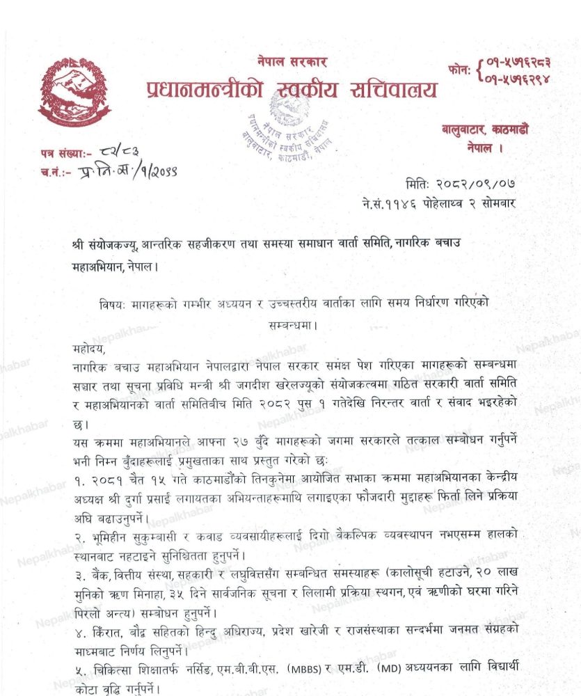 Government Flags Monarchy Referendum as Urgent Agenda in Letter to Durga Prasai 1 durga prasain 00001